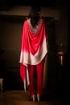 Babita Malkani_Red Satin Beads, Pearls, Crystals, Ombre Cowl Draped Tunic And Tulip Pant Set _Online_at_Aza_Fashions