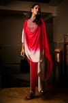 Buy_Babita Malkani_Red Satin Beads, Pearls, Crystals, Ombre Cowl Draped Tunic And Tulip Pant Set _Online_at_Aza_Fashions