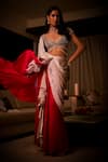 Buy_Babita Malkani_Pink Silk Satin Crystals, Pearls Ombre Pre-draped Saree And Embellished Blouse _at_Aza_Fashions