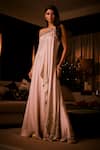 Shop_Babita Malkani_Pink Satin Beads, Pearls, Sequins, Embroidery One Shoulder Ombr And Gown _Online_at_Aza_Fashions