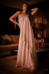 Buy_Babita Malkani_Pink Satin Beads, Pearls, Sequins, Embroidery One Shoulder Ombr And Gown _at_Aza_Fashions