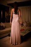 Babita Malkani_Pink Satin Beads, Pearls, Sequins, Embroidery One Shoulder Ombr And Gown _Online_at_Aza_Fashions