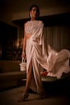 Babita Malkani_Ivory Silk , Sequins, Tassels, Pre-draped Saree And Embroidered Blouse _at_Aza_Fashions