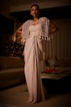 Buy_Babita Malkani_Ivory Beads, Sequins, Tassels Draped Dress And Geometric Embellished Cape _at_Aza_Fashions