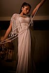 Buy_Babita Malkani_Ivory Beads, Sequins, Tassels Draped Dress And Geometric Embellished Cape _Online_at_Aza_Fashions