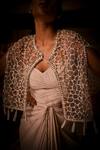Babita Malkani_Ivory Beads, Sequins, Tassels Draped Dress And Geometric Embellished Cape _at_Aza_Fashions