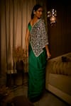 Shop_Babita Malkani_Emerald Green Satin, Net Crystals, Draped Saree Gown With Embroidered Tulle Cape _at_Aza_Fashions