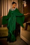 Buy_Babita Malkani_Emerald Green Satin Crystals, Pearls, Sequins Cape Drape And Embellished Dress _Online_at_Aza_Fashions