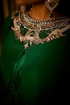 Shop_Babita Malkani_Emerald Green Satin Crystals, Pearls, Sequins Cape Drape And Embellished Dress _Online_at_Aza_Fashions