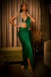 Babita Malkani_Emerald Green Silk Satin Pearls, Beads And Cutdana Embroidered Cape Saree Set _at_Aza_Fashions