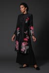 Buy_Balance By Rohit Bal_Black Chanderi Silk, Cotton Embroidery Mandarin Collar Printed And Tunic Set _at_Aza_Fashions