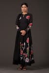 Shop_Balance By Rohit Bal_Black Chanderi Round , Keyhole Floral Digital Print Anarkali Set _Online_at_Aza_Fashions