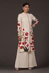 Buy_Balance By Rohit Bal_Ivory Chanderi Beads Mandarin Collar, Button-down Print With Palazzo _at_Aza_Fashions