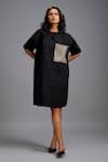 Buy_Deepika Arora_Black Cotton Sequins Round Neck Oversize Shirt Dress  _Online_at_Aza_Fashions