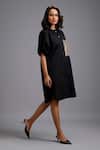 Shop_Deepika Arora_Black Cotton Sequins Round Neck Oversize Shirt Dress  _Online_at_Aza_Fashions