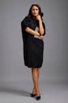 Deepika Arora_Black Cotton Sequins Round Neck Oversize Shirt Dress  _at_Aza_Fashions