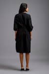 Shop_Deepika Arora_Black Cotton Collared Button-down Ruched Shirt Dress _at_Aza_Fashions