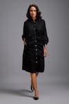 Buy_Deepika Arora_Black Cotton Collared Button-down Ruched Shirt Dress _at_Aza_Fashions