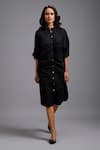 Shop_Deepika Arora_Black Cotton Collared Button-down Ruched Shirt Dress _Online_at_Aza_Fashions