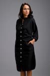 Deepika Arora_Black Cotton Collared Button-down Ruched Shirt Dress _at_Aza_Fashions