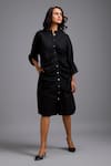 Buy_Deepika Arora_Black Cotton Collared Button-down Ruched Shirt Dress 