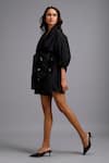Shop_Deepika Arora_Black Cotton Bows, Crystals V-neck, Tailored Playsuit With Embellished Belt _Online_at_Aza_Fashions