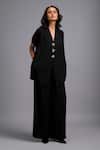 Deepika Arora_Black Linen Crystals V-neck Embellished Top And Pant Set _Online_at_Aza_Fashions