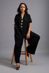 Buy_Deepika Arora_Black Linen Crystals V-neck Embellished Top And Pant Set _Online_at_Aza_Fashions