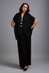Deepika Arora_Black Linen Crystals V-neck Embellished Top And Pant Set _at_Aza_Fashions