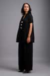 Shop_Deepika Arora_Black Linen Crystals V-neck Embellished Top And Pant Set 