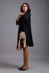 Deepika Arora_Black Cotton Ruffles Mandarin Collar Asymmetrical Mini Dress _Online_at_Aza_Fashions