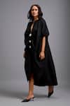 Buy_Deepika Arora_Black Cotton Buckles V-neck, Mandarin Collar Oversize Draped Kaftan Dress  _at_Aza_Fashions