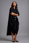 Buy_Deepika Arora_Black Cotton Buckles V-neck, Mandarin Collar Oversize Draped Kaftan Dress  _Online_at_Aza_Fashions
