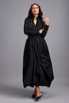 Deepika Arora_Black Net Beads Split , High Neck, Fit And Flare Dress With Jacket _Online_at_Aza_Fashions