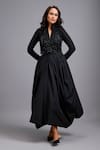 Buy_Deepika Arora_Black Net Beads Split , High Neck, Fit And Flare Dress With Jacket _at_Aza_Fashions