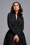 Deepika Arora_Black Net Beads Split , High Neck, Fit And Flare Dress With Jacket _at_Aza_Fashions