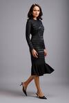 Shop_Deepika Arora_Black Net Round Neck Sheer Strip Detail Dress With Ruffle Hem _at_Aza_Fashions
