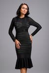 Buy_Deepika Arora_Black Net Round Neck Sheer Strip Detail Dress With Ruffle Hem _Online_at_Aza_Fashions