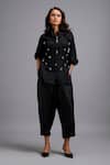 Buy_Deepika Arora_Black Leather, Net Rhinestones Collared, Embellished Corset Shirt And Pant Set _at_Aza_Fashions