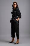 Buy_Deepika Arora_Black Leather, Net Rhinestones Collared, Embellished Corset Shirt And Pant Set _Online_at_Aza_Fashions