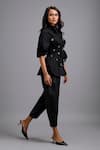 Shop_Deepika Arora_Black Leather, Net Rhinestones Collared, Embellished Corset Shirt And Pant Set _Online_at_Aza_Fashions