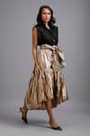 Buy_Deepika Arora_Black Cotton Bows Collared Sleeveless Shirt And Metallic High-low Skirt Set _at_Aza_Fashions