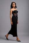 Deepika Arora_Black Net Rhinestones, Stones Bandeau Neck Embellished Sheer Corset And Pant Set _Online_at_Aza_Fashions