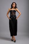 Buy_Deepika Arora_Black Net Rhinestones, Stones Bandeau Neck Embellished Sheer Corset And Pant Set _at_Aza_Fashions