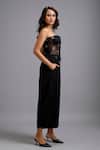 Deepika Arora_Black Net Rhinestones, Stones Bandeau Neck Embellished Sheer Corset And Pant Set _at_Aza_Fashions