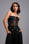 Deepika Arora_Black Net Rhinestones Bandeau Neck Embellished Corset _Online_at_Aza_Fashions