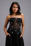 Buy_Deepika Arora_Black Net Rhinestones Bandeau Neck Embellished Corset _at_Aza_Fashions