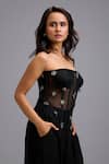 Shop_Deepika Arora_Black Net Rhinestones Bandeau Neck Embellished Corset _Online_at_Aza_Fashions