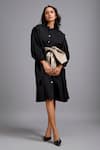 Shop_Deepika Arora_Black Cotton Bows Collared Button-down Midi Dress With Belt _Online_at_Aza_Fashions