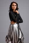 Deepika Arora_Gray Metallic Draped Maxi Skirt _Online_at_Aza_Fashions